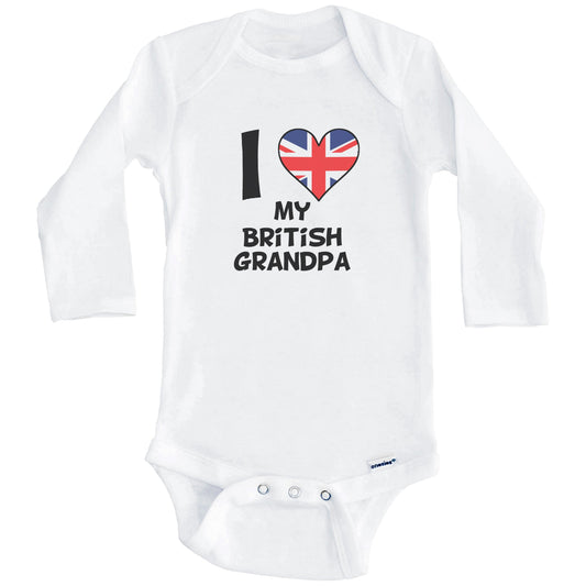 I Heart My British Grandpa United Kingdom Flag Baby Onesie (Long Sleeves)