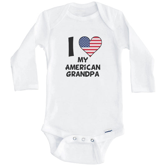 I Heart My American Grandpa United States Flag Baby Onesie (Long Sleeves)
