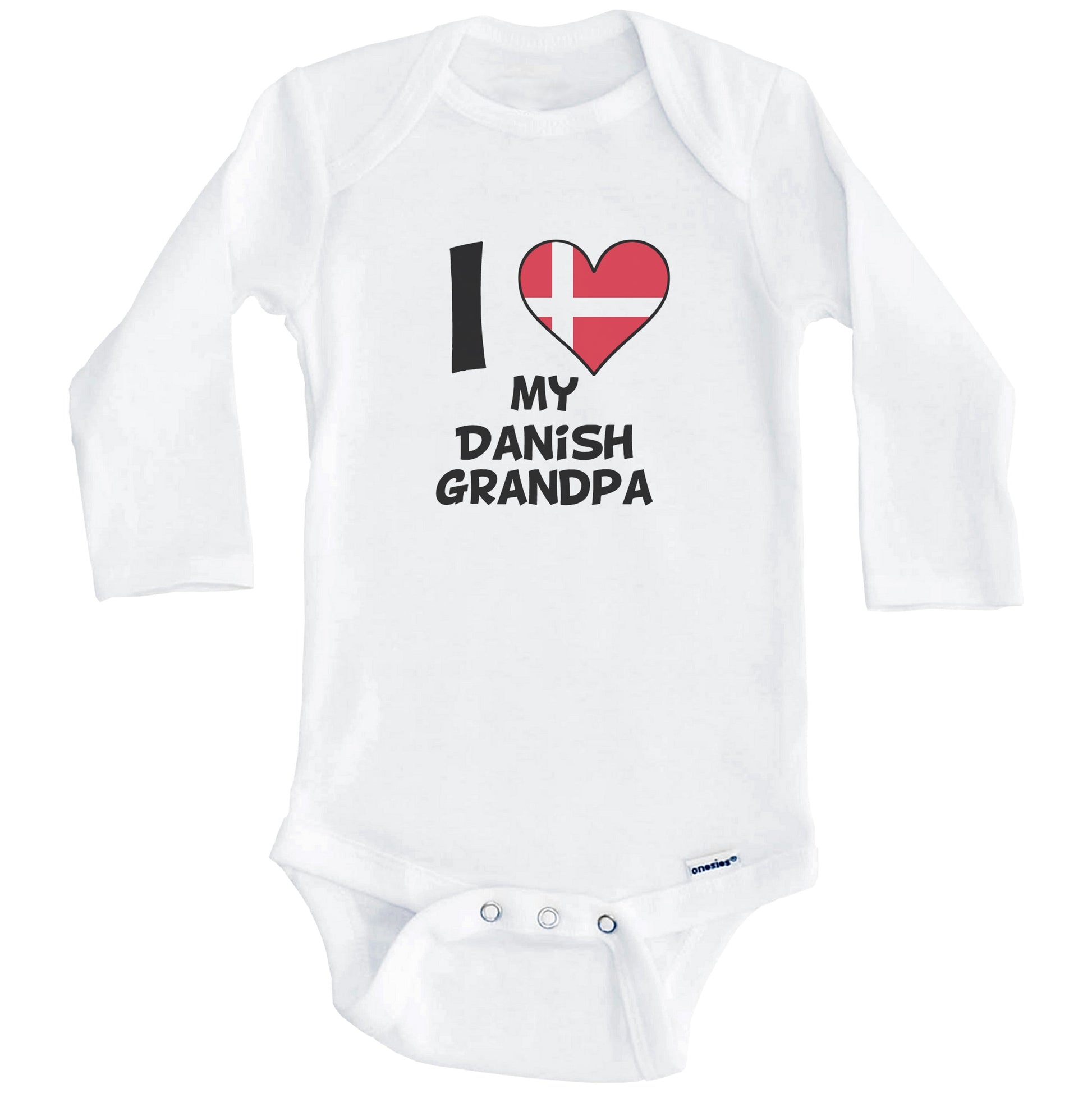 I Heart My Danish Grandpa Denmark Flag Baby Onesie (Long Sleeves)