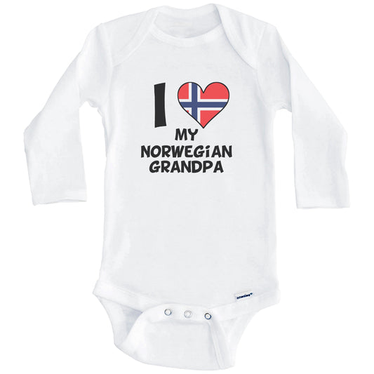 I Heart My Norwegian Grandpa Norway Flag Baby Onesie (Long Sleeves)