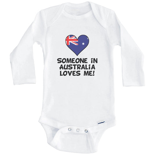 Someone In Australia Loves Me Australian Flag Heart Baby Onesie (Long Sleeves)