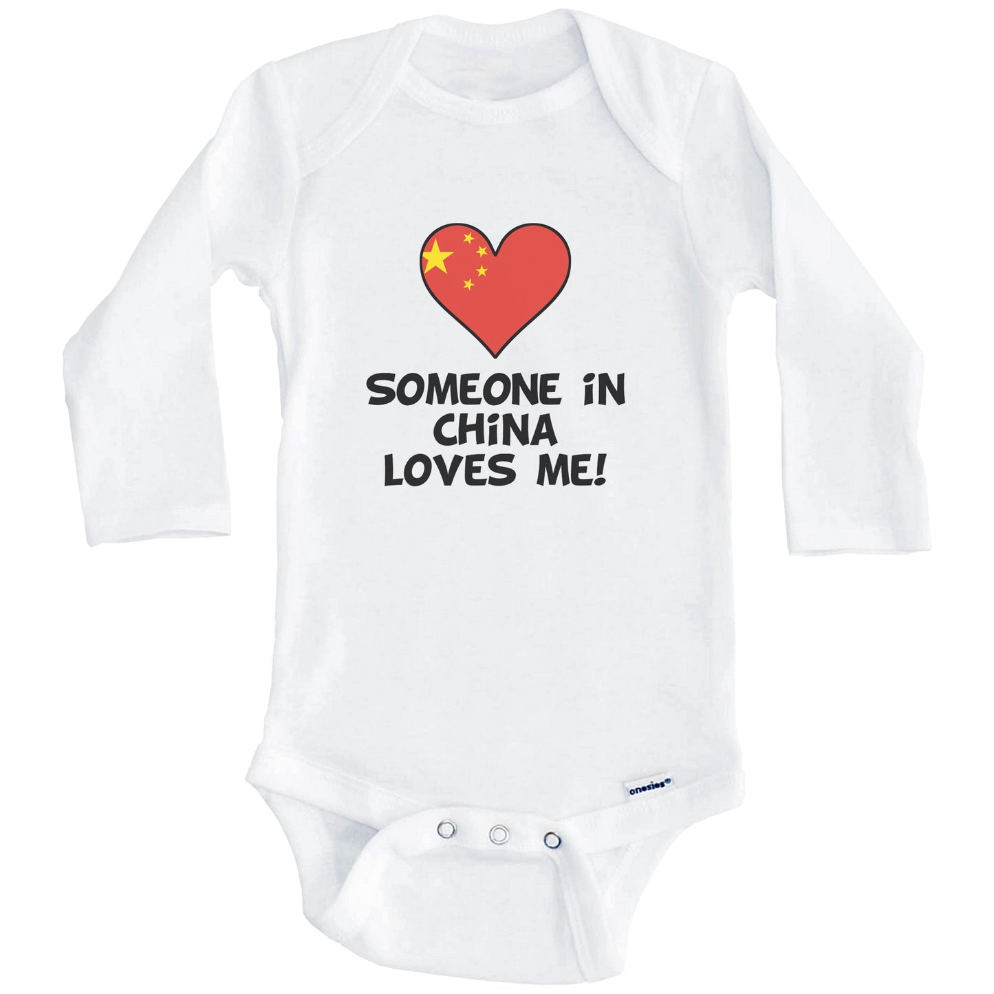 Someone In China Loves Me Chinese Flag Heart Baby Onesie (Long Sleeves)