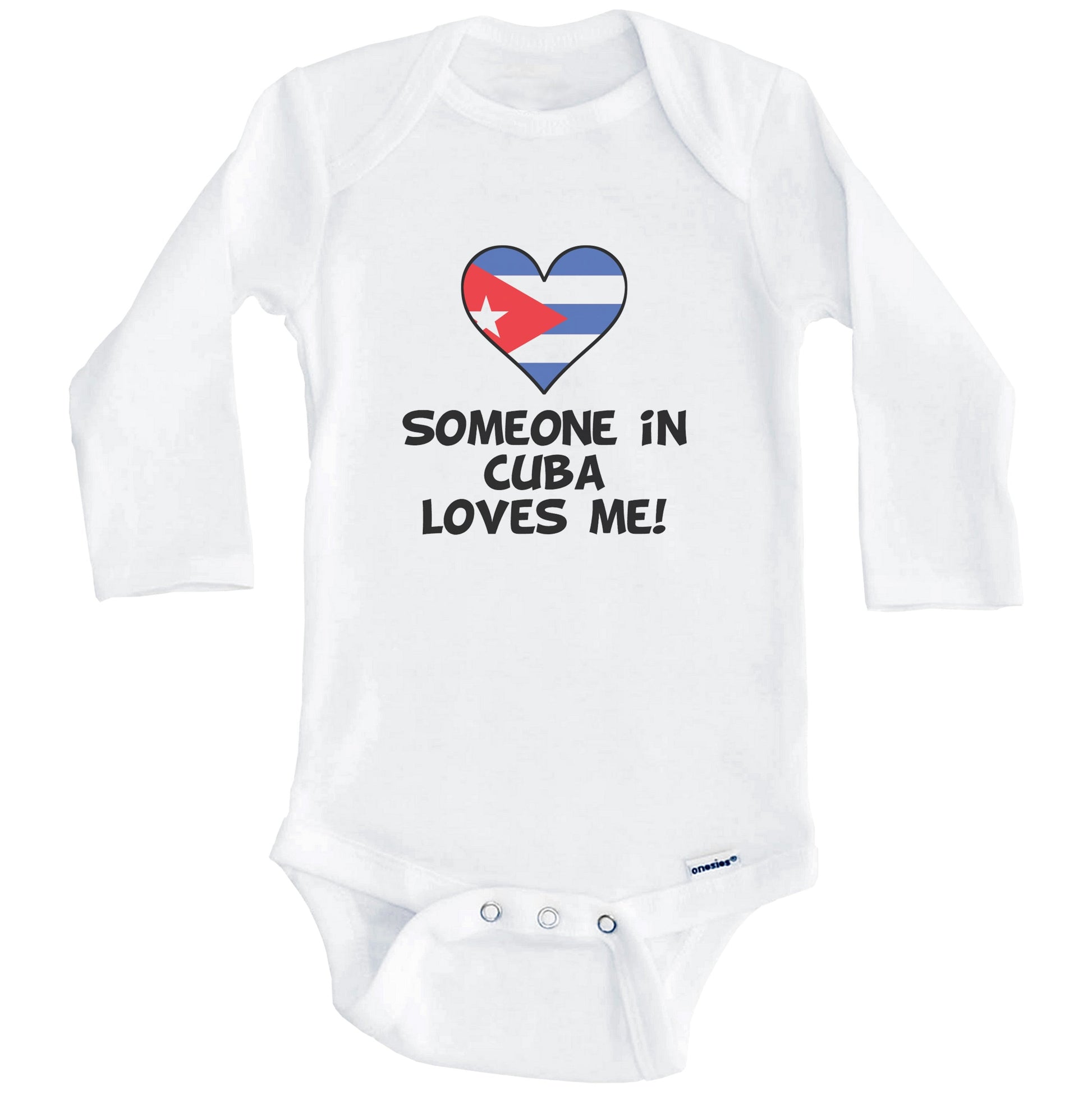 Someone In Cuba Loves Me Cuban Flag Heart Baby Onesie (Long Sleeves)