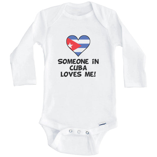 Someone In Cuba Loves Me Cuban Flag Heart Baby Onesie (Long Sleeves)