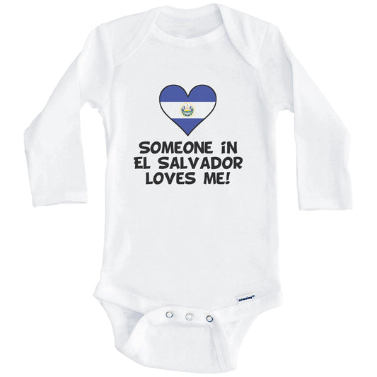 Someone In El Salvador Loves Me El Salvadorian Flag Heart Baby Onesie (Long Sleeves)