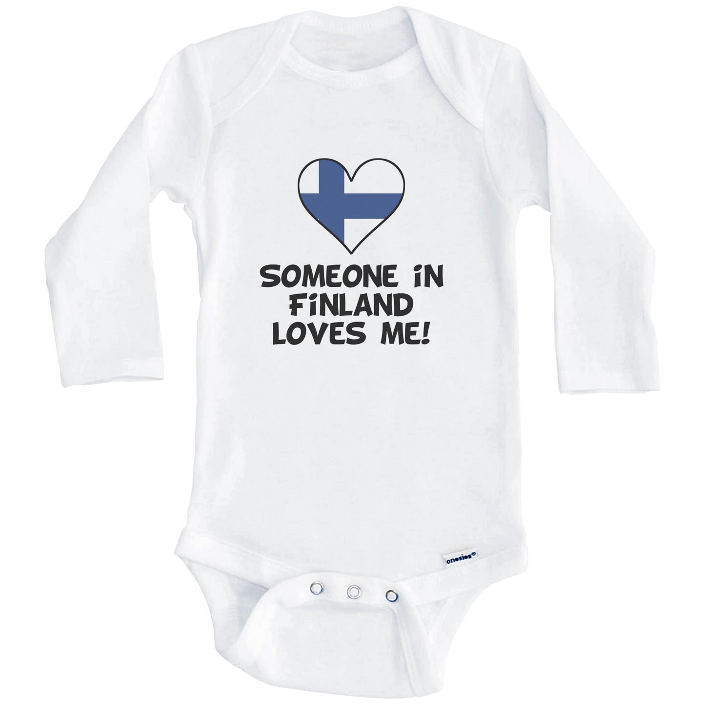 Someone In Finland Loves Me Finnish Flag Heart Baby Onesie (Long Sleeves)