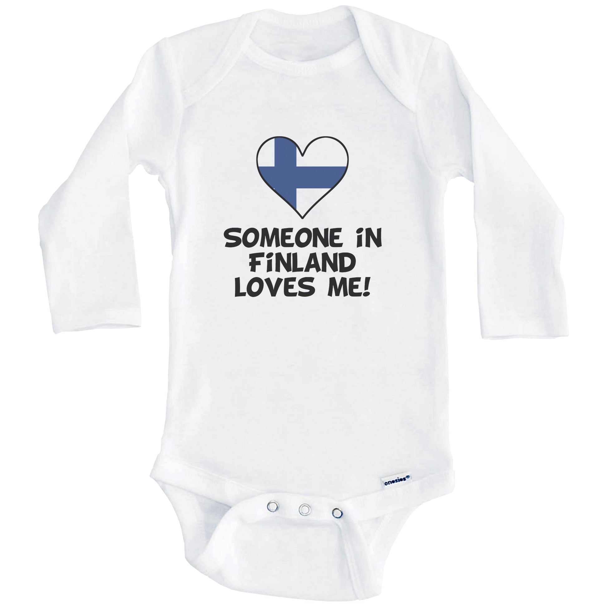 Someone In Finland Loves Me Finnish Flag Heart Baby Onesie (Long Sleeves)