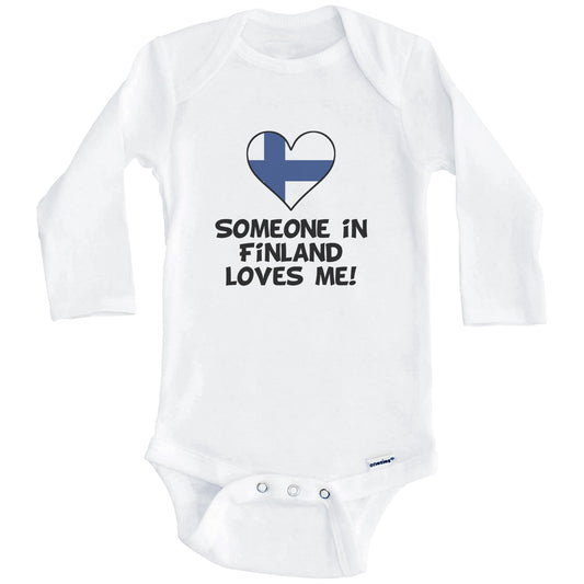 Someone In Finland Loves Me Finnish Flag Heart Baby Onesie (Long Sleeves)