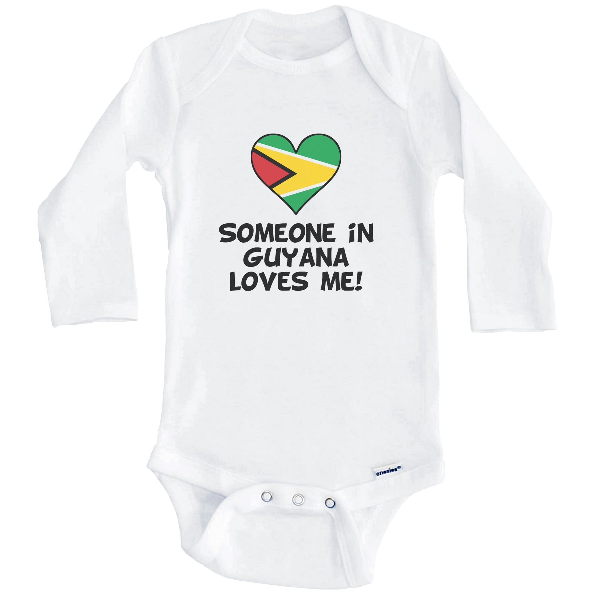 Someone In Guyana Loves Me Guyanese Flag Heart Baby Onesie (Long Sleeves)