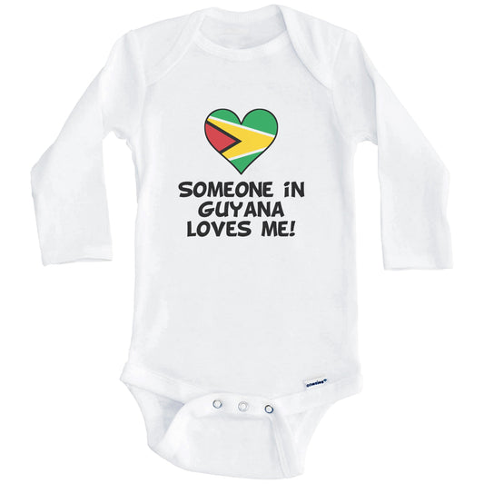 Someone In Guyana Loves Me Guyanese Flag Heart Baby Onesie (Long Sleeves)