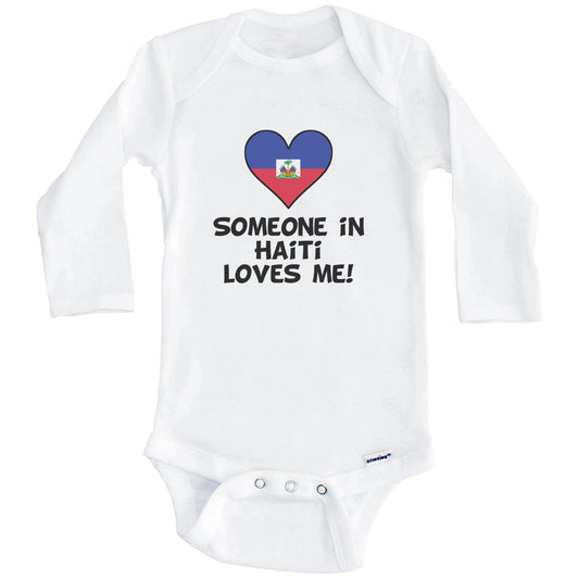 Someone In Haiti Loves Me Haitian Flag Heart Baby Onesie (Long Sleeves)