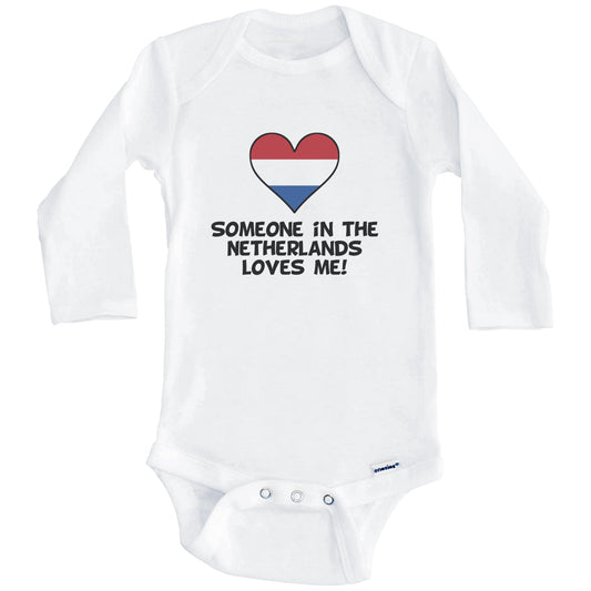 Someone In the Netherlands Loves Me Dutch Flag Heart Baby Onesie (Long Sleeves)