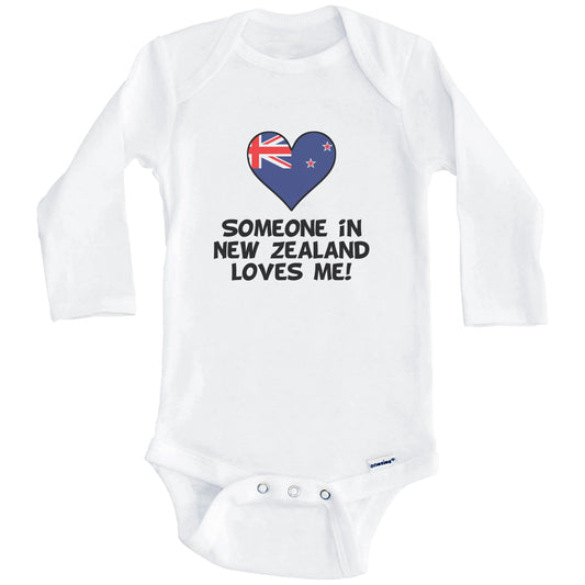 Someone In New Zealand Loves Me Kiwi Flag Heart Baby Onesie (Long Sleeves)