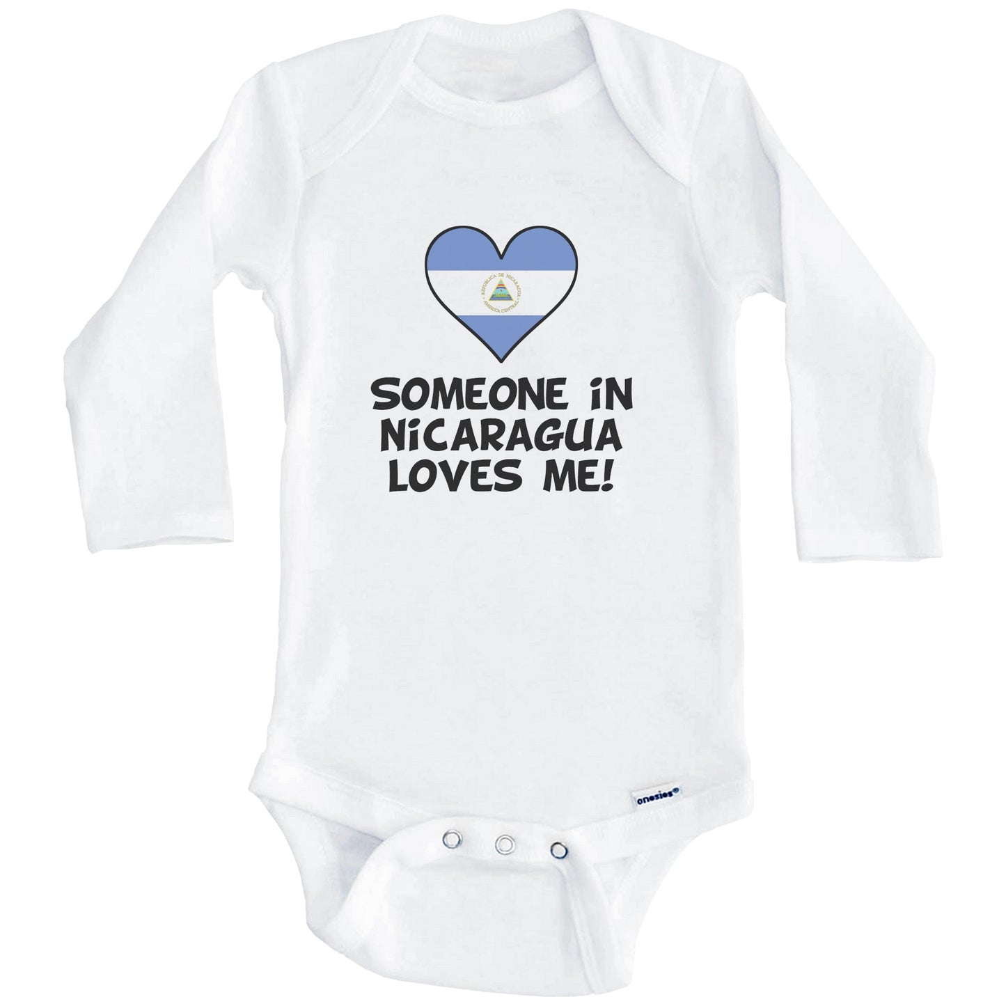 Someone In Nicaragua Loves Me Nicaraguan Flag Heart Baby Onesie (Long Sleeves)
