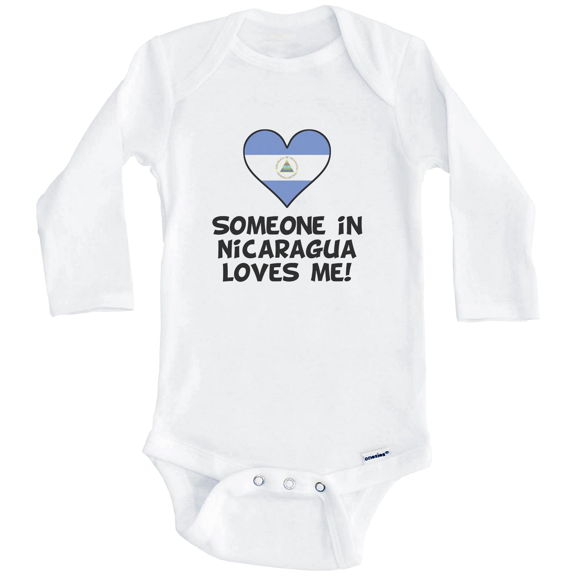 Someone In Nicaragua Loves Me Nicaraguan Flag Heart Baby Onesie (Long Sleeves)