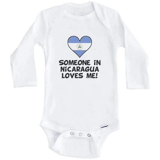 Someone In Nicaragua Loves Me Nicaraguan Flag Heart Baby Onesie (Long Sleeves)