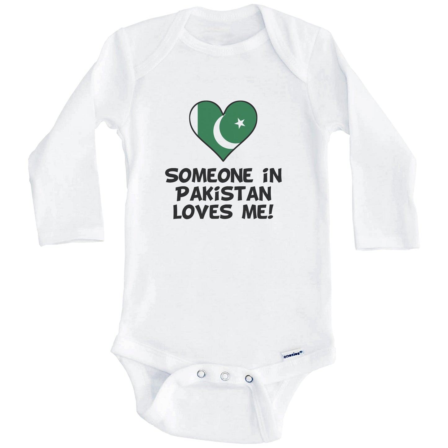 Someone In Pakistan Loves Me Pakistani Flag Heart Baby Onesie (Long Sleeves)