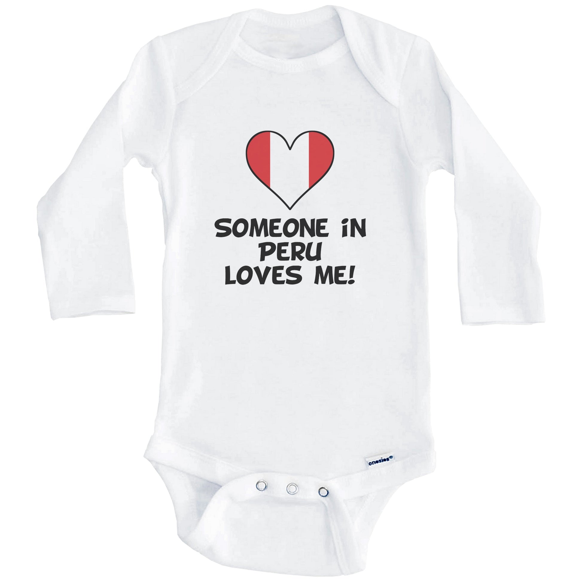 Someone In Peru Loves Me Peruvian Flag Heart Baby Onesie (Long Sleeves)