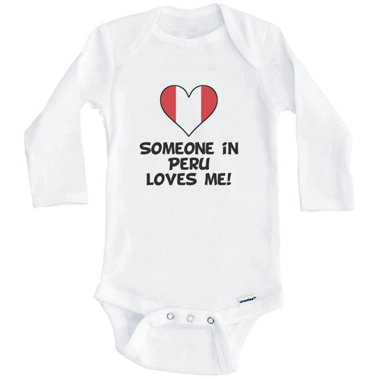 Someone In Peru Loves Me Peruvian Flag Heart Baby Onesie (Long Sleeves)