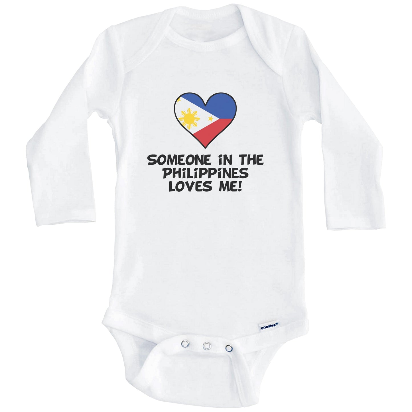 Someone In the Philippines Loves Me Filipino Flag Heart Baby Onesie (Long Sleeves)