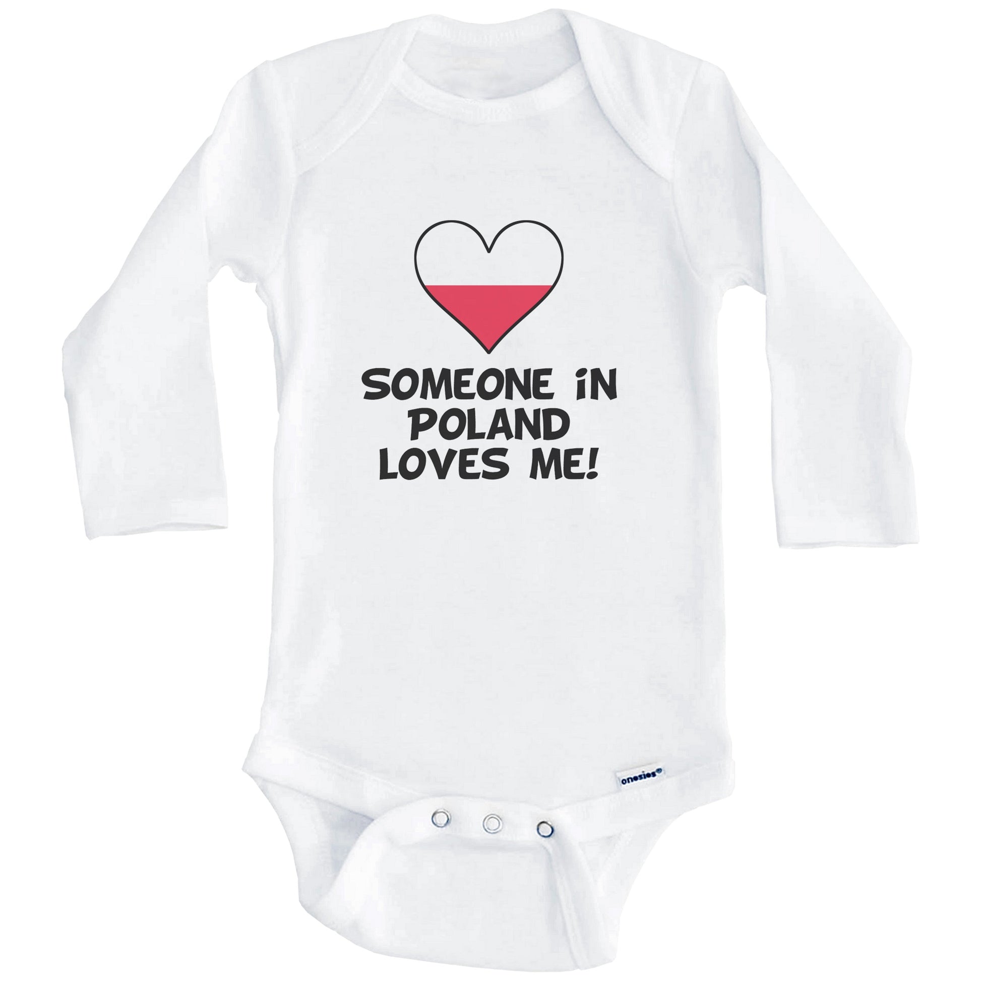 Someone In Poland Loves Me Polish Flag Heart Baby Onesie (Long Sleeves)
