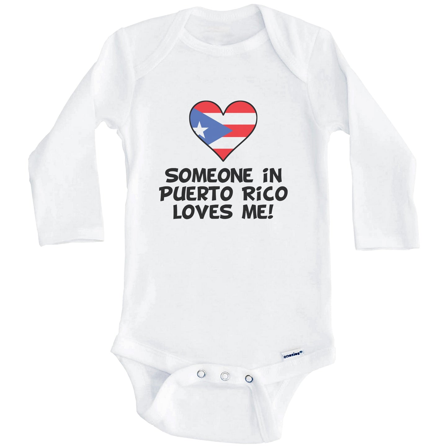Someone In Puerto Rico Loves Me Puerto Rican Flag Heart Baby Onesie (Long Sleeves)