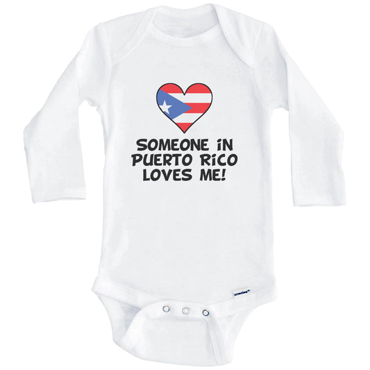Someone In Puerto Rico Loves Me Puerto Rican Flag Heart Baby Onesie (Long Sleeves)