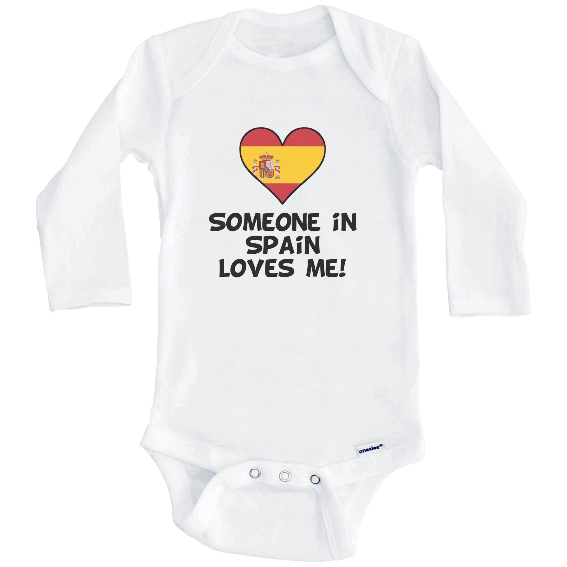 Someone In Spain Loves Me Spanish Flag Heart Baby Onesie (Long Sleeves)