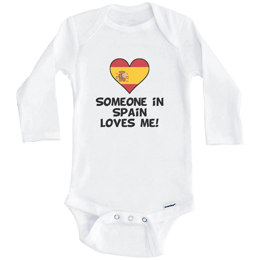 Someone In Spain Loves Me Spanish Flag Heart Baby Onesie (Long Sleeves)