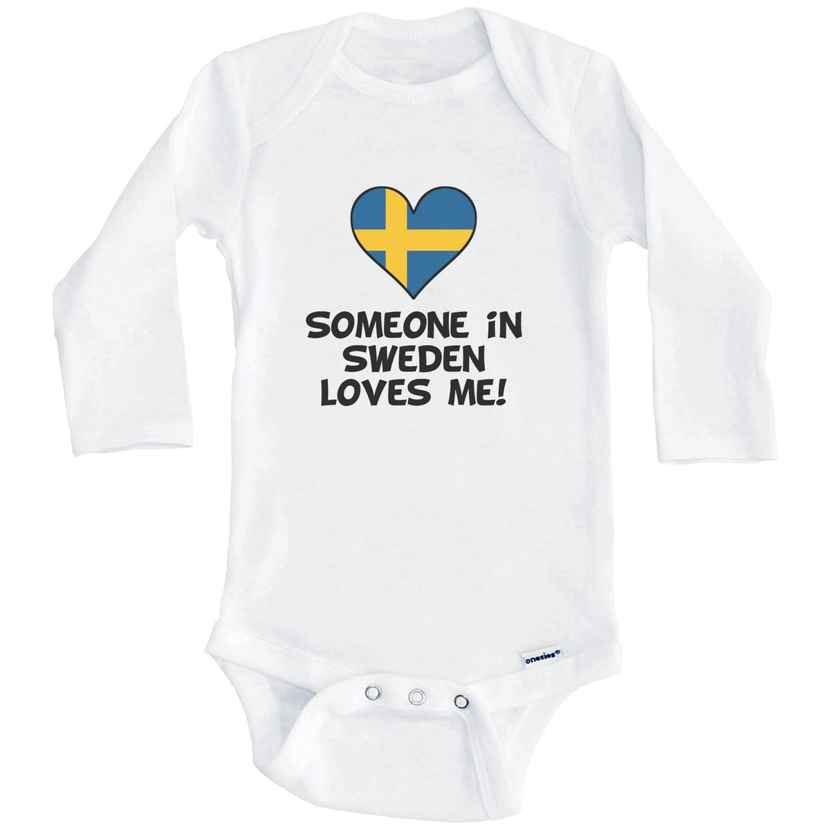 Someone In Sweden Loves Me Swedish Flag Heart Baby Onesie (Long Sleeves)
