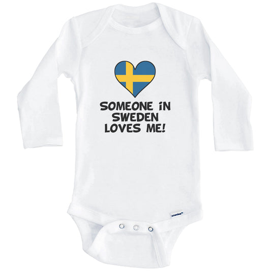 Someone In Sweden Loves Me Swedish Flag Heart Baby Onesie (Long Sleeves)
