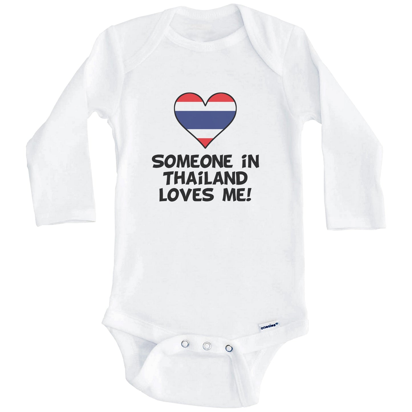 Someone In Thailand Loves Me Thai Flag Heart Baby Onesie (Long Sleeves)