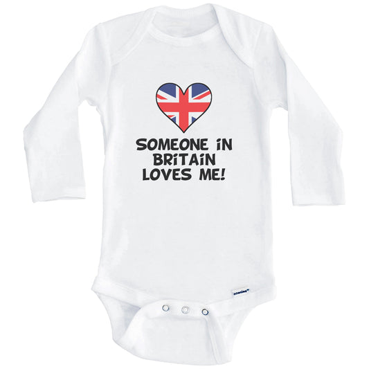 Someone In Britain Loves Me British Flag Heart Baby Onesie (Long Sleeves)