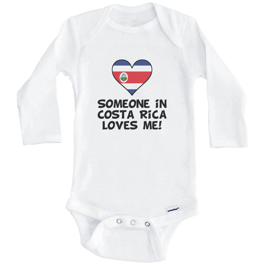 Someone In Costa Rica Loves Me Costa Rican Flag Heart Baby Onesie (Long Sleeves)