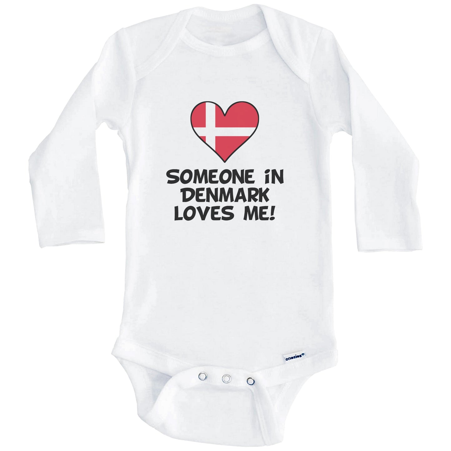 Someone In Denmark Loves Me Danish Flag Heart Baby Onesie (Long Sleeves)