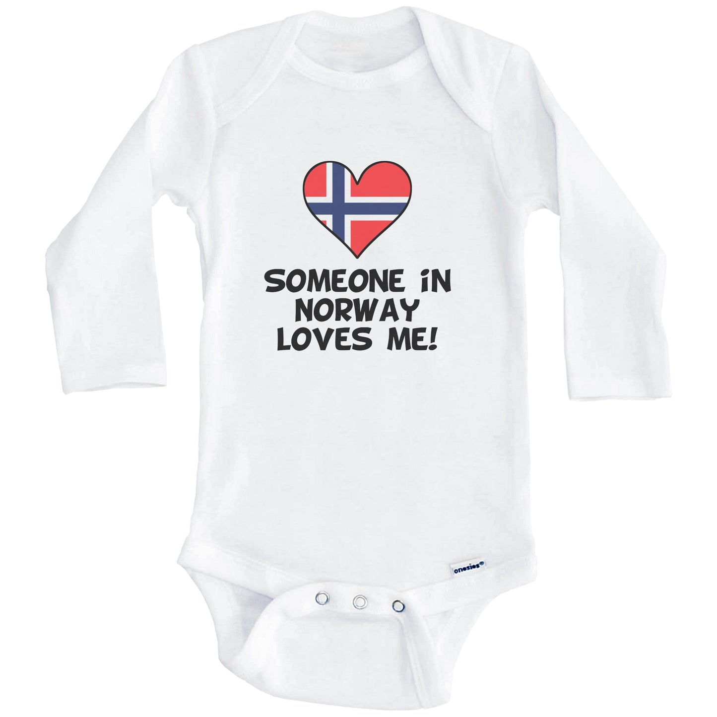 Someone In Norway Loves Me Norwegian Flag Heart Baby Onesie (Long Sleeves)
