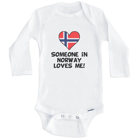 Someone In Norway Loves Me Norwegian Flag Heart Baby Onesie (Long Sleeves)