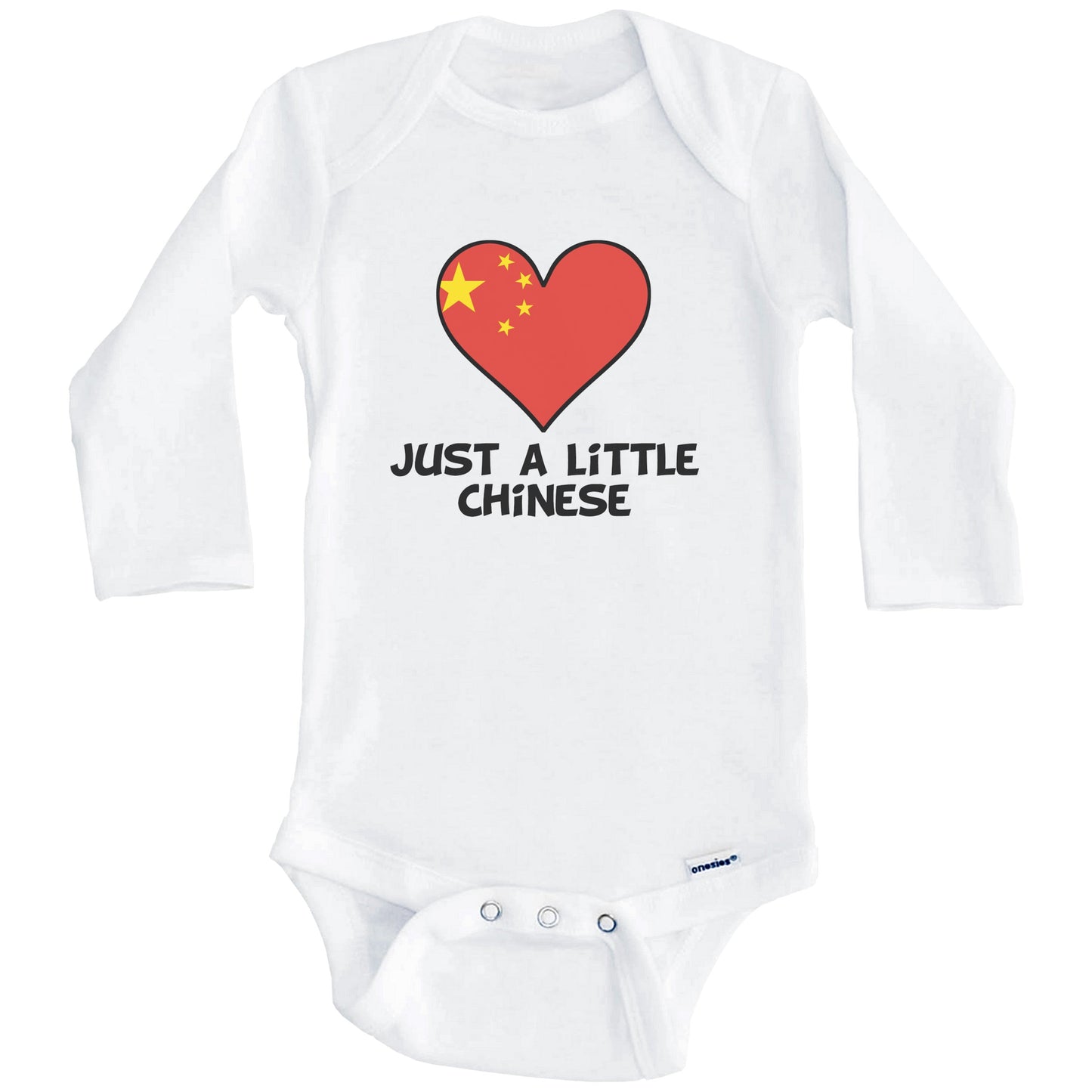 Just A Little Chinese Onesie - Funny China Flag Baby Bodysuit (Long Sleeves)