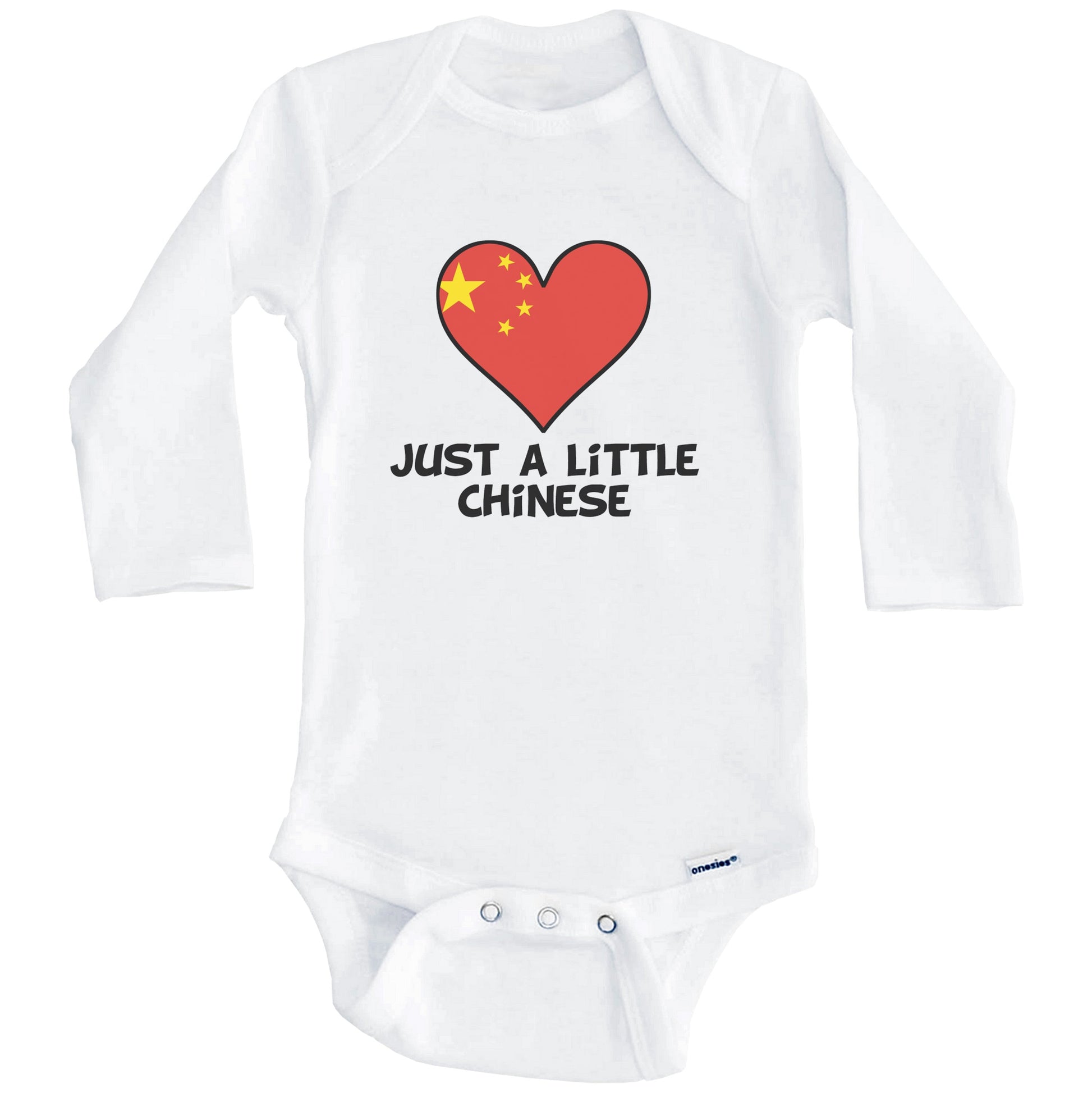 Just A Little Chinese Onesie - Funny China Flag Baby Bodysuit (Long Sleeves)