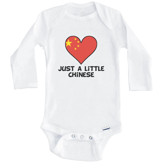Just A Little Chinese Onesie - Funny China Flag Baby Bodysuit (Long Sleeves)