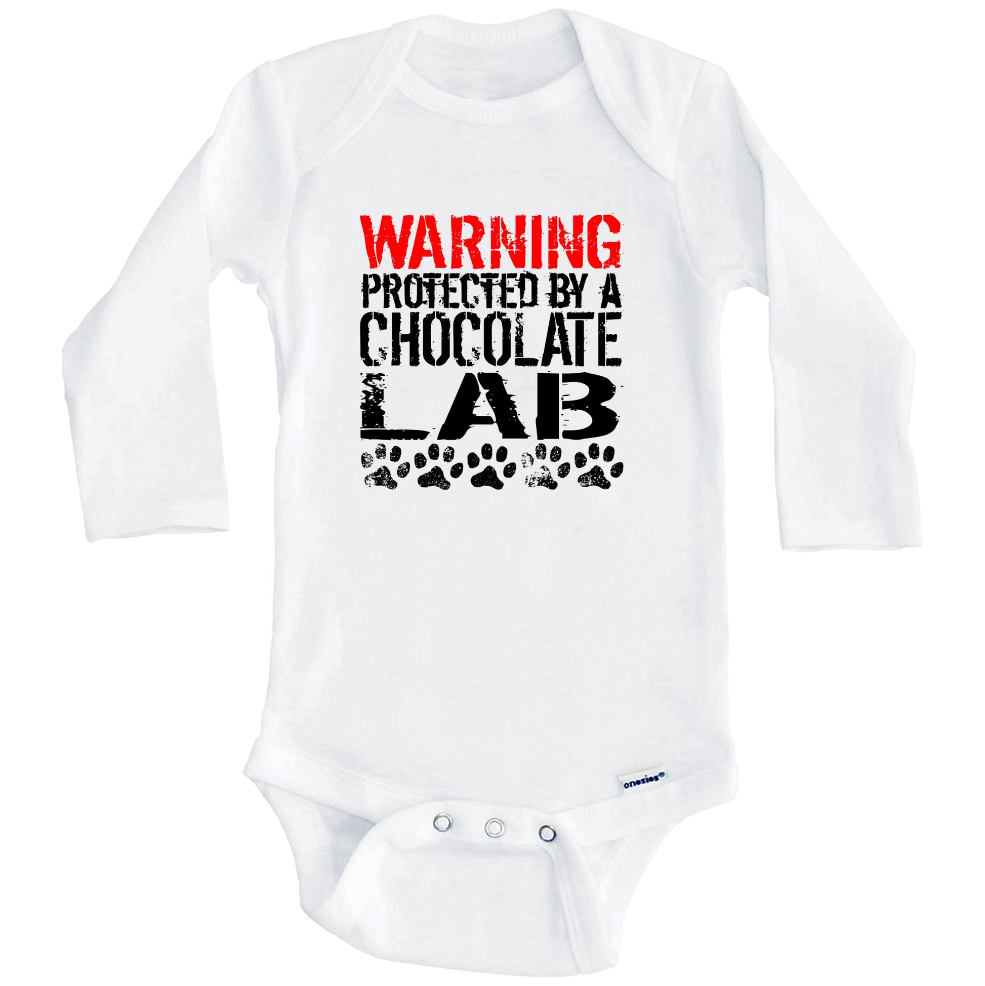 Warning Protected By A Chocolate Lab Baby Onesie (Long Sleeves)