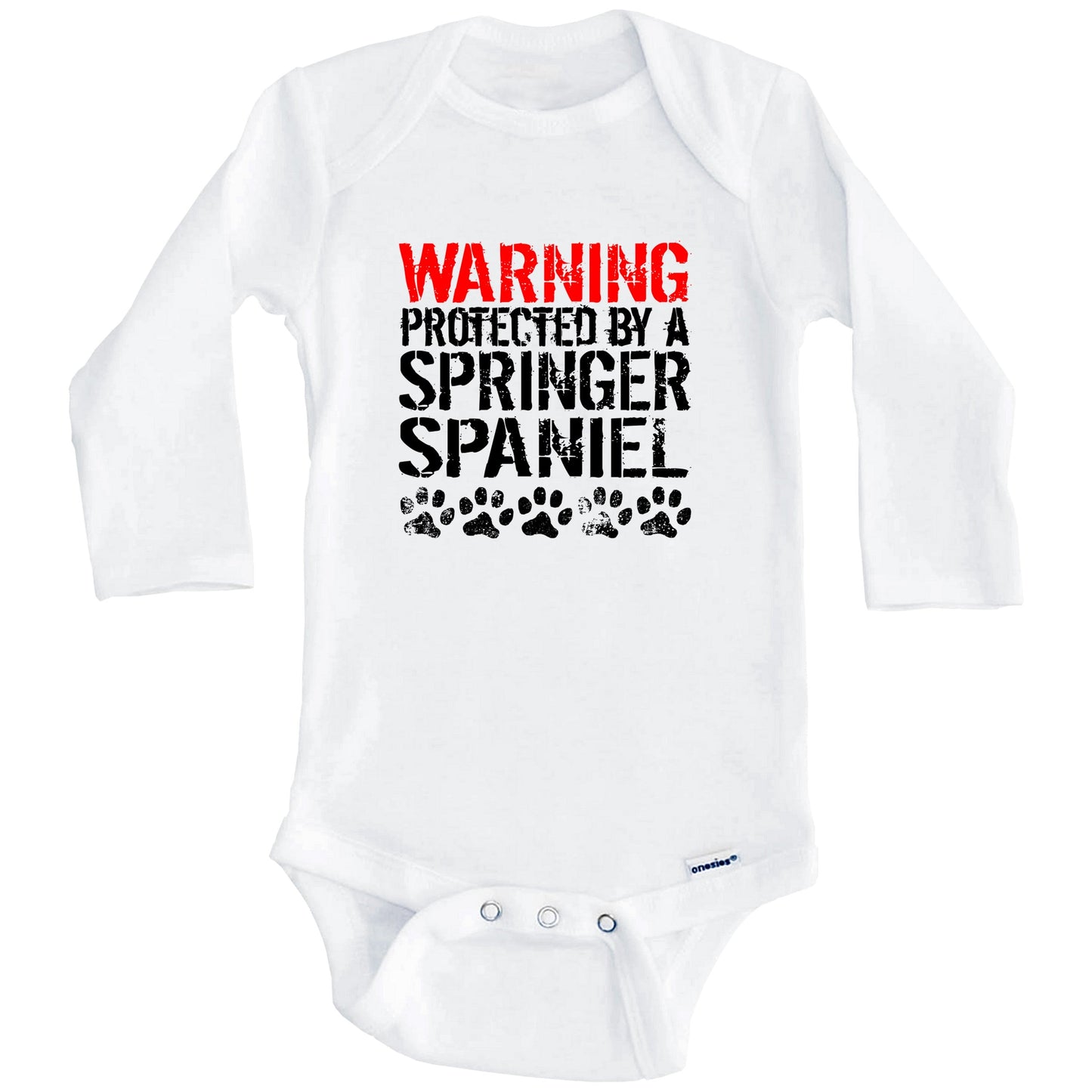 Warning Protected By A Springer Spaniel Baby Onesie (Long Sleeves)