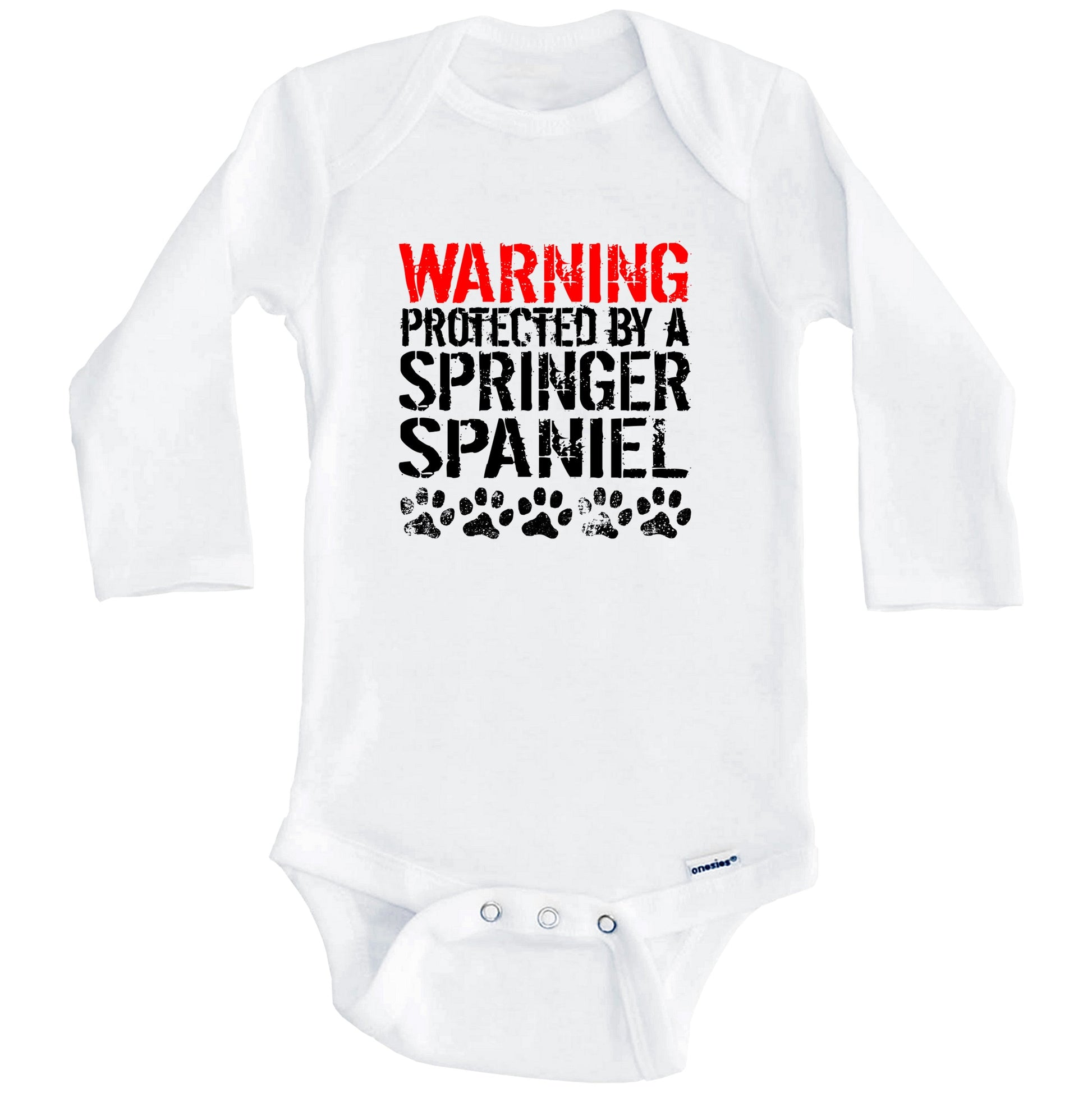 Warning Protected By A Springer Spaniel Baby Onesie (Long Sleeves)