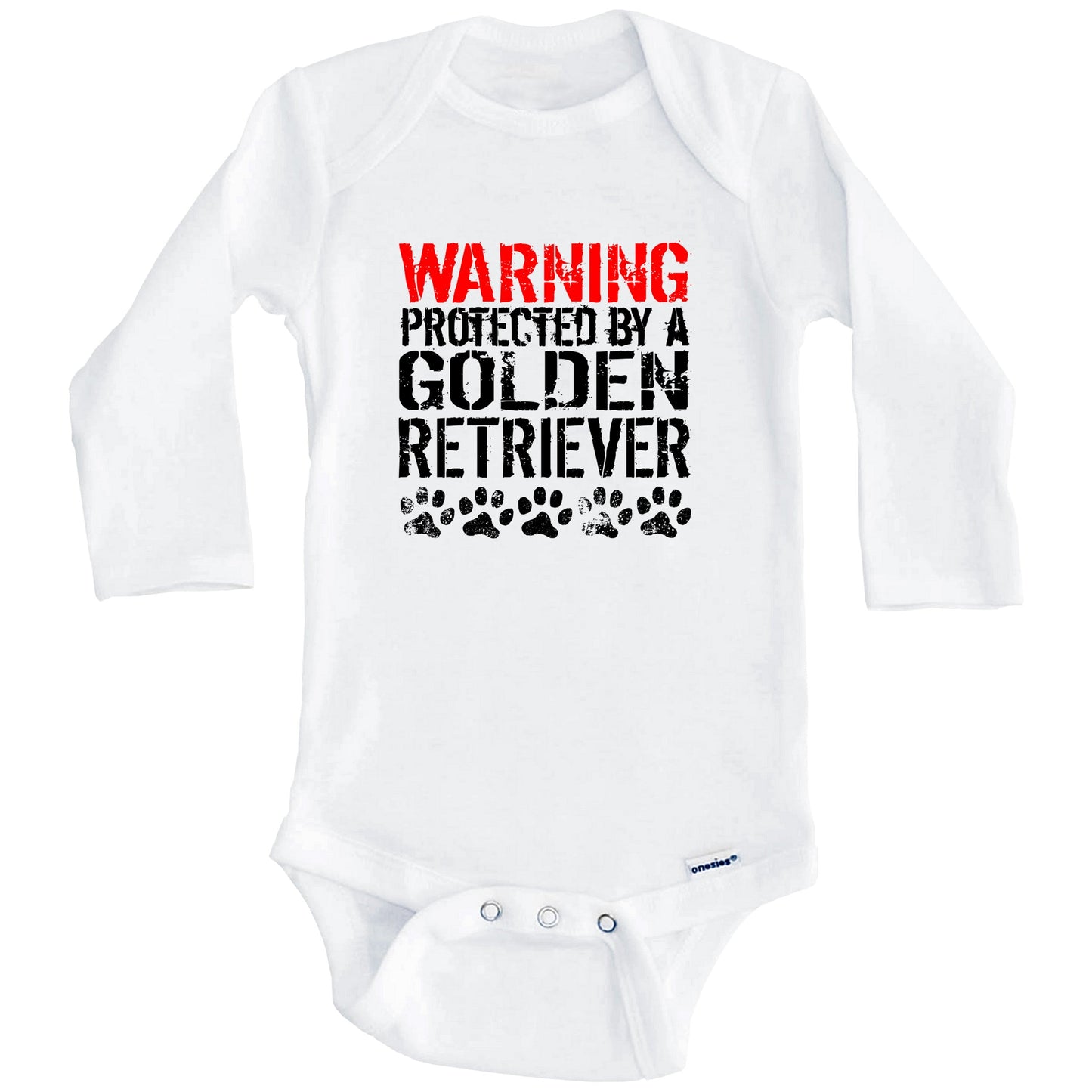 Warning Protected By A Golden Retriever Baby Onesie (Long Sleeves)