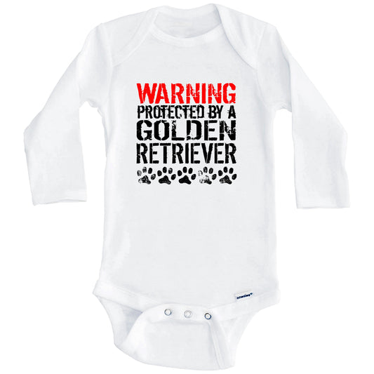 Warning Protected By A Golden Retriever Baby Onesie (Long Sleeves)