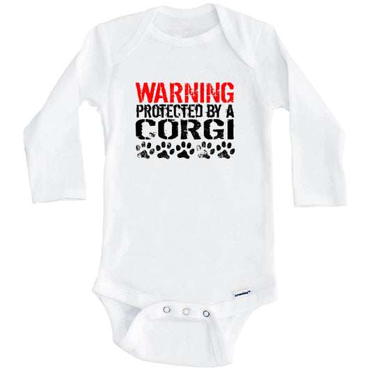 Warning Protected By A Corgi Baby Onesie (Long Sleeves)