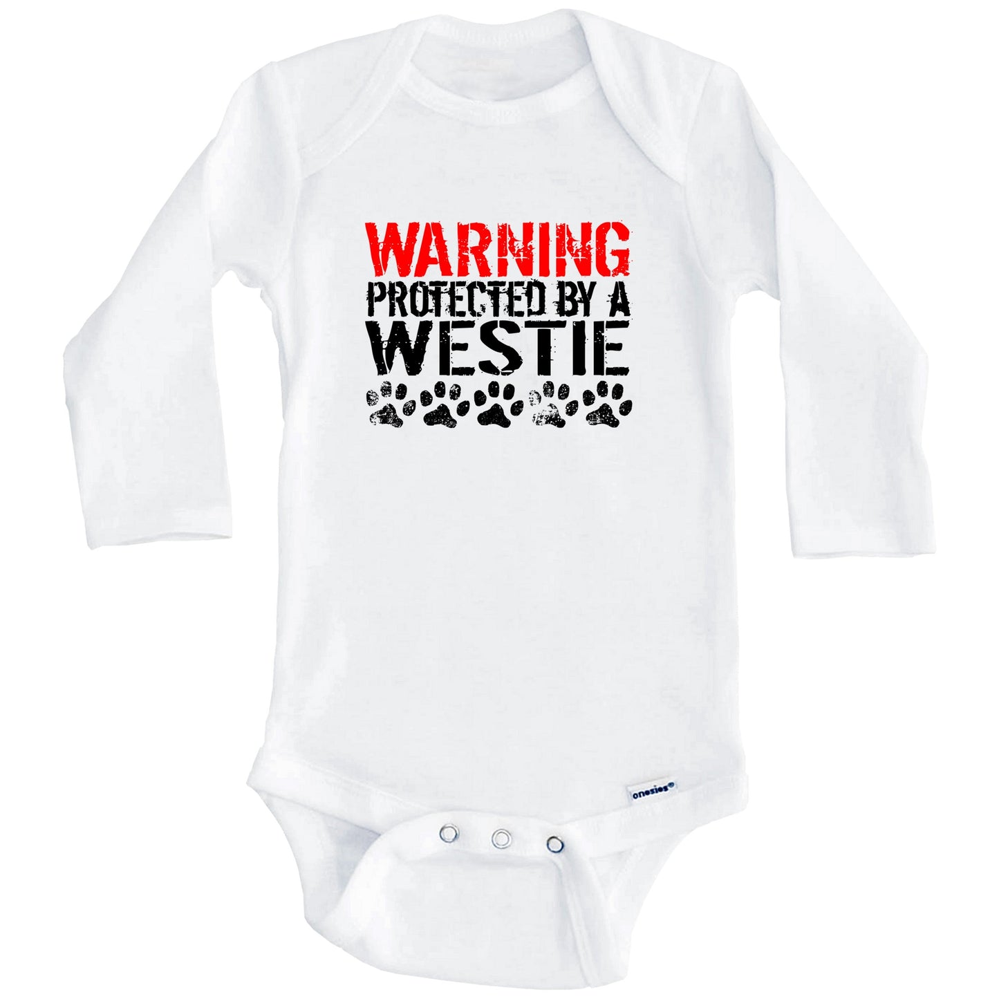 Warning Protected By A Westie Baby Onesie (Long Sleeves)