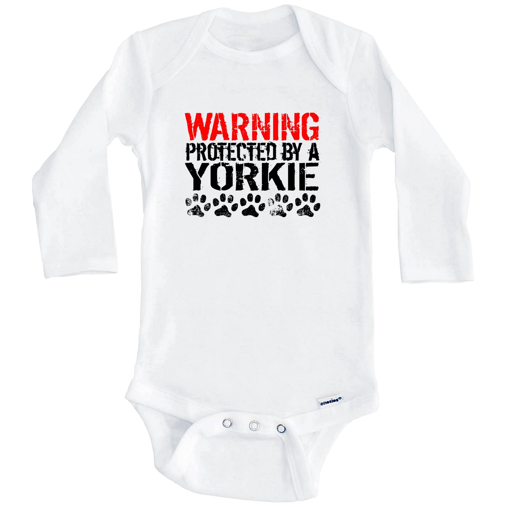 Warning Protected By A Yorkie Baby Onesie (Long Sleeves)