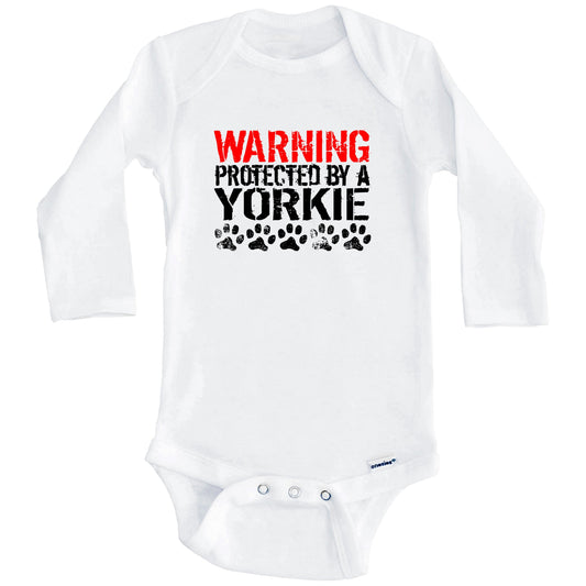 Warning Protected By A Yorkie Baby Onesie (Long Sleeves)
