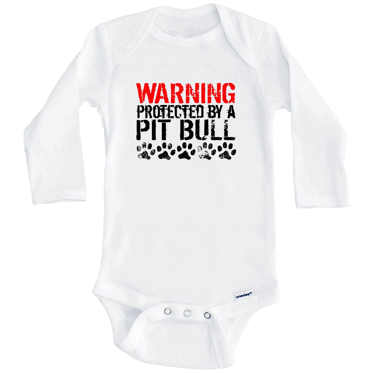 Warning Protected By A Pit Bull Baby Onesie (Long Sleeves)